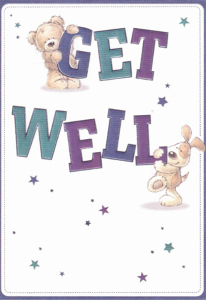 Sparkling with gentle encouragement, this get well card features an enchanting blend of charm and compassion-attributes familiar to those wandering Covent Garden's vibrant lanes. At the forefront, a big-hearted teddy bear, drawn with lovingly detailed fur, offers a look of kindness from atop the confident strokes of 'Get Well.' Just below, a cheerful puppy with velveteen ears adds playful warmth, their lively forms surrounded by twinkling starbursts in deep teal and purple. Each element, from the confident typography to the nuanced shading, evokes the artistry of a local Covent Garden florist meticulously arranging blooms to convey both beauty and support. The creamy white background allows the colours and characters to shine, creating an airy, uplifting mood reminiscent of fresh bouquets awaiting collection off Floral Street. The tactile texture of plush fur and soft ears encourage a sense of gentle touch, ideal for anyone needing a little extra comfort during recovery. This artful scene-rich in sincerity, optimism, and emotional warmth-offers a bit of Covent Garden's creative spirit, making it a perfect pairing with a lush floral delivery for anyone on the mend.